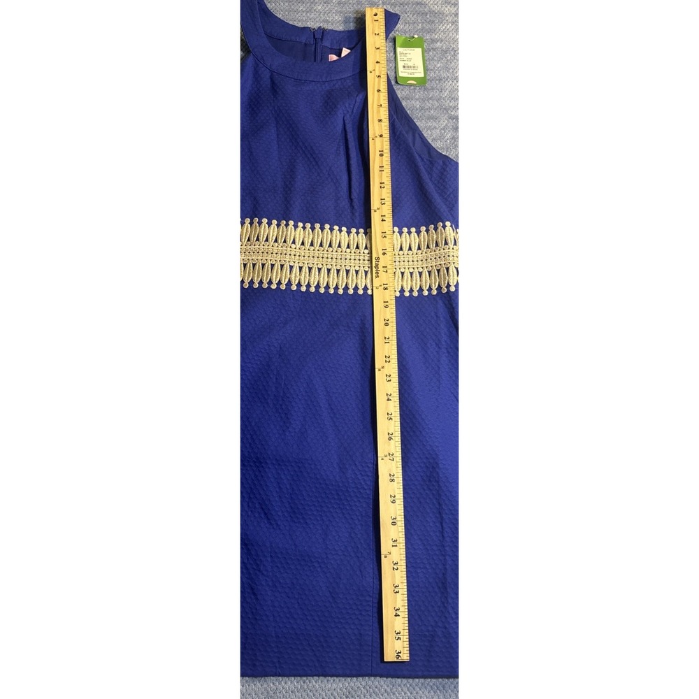 Lilly Pulitzer Ashlyn Shift Bomber Blue Halter Dress Gold Detail NWT Size 14 - Picture 4 of 6